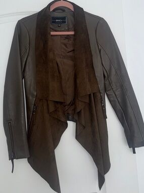 Bnci Dark Brown Draped  Faux Leather Jacket